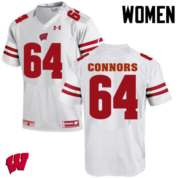 Women Wisconsin Badgers #64 Brett Connors College Football Jerseys-White - Click Image to Close